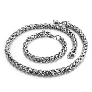 Collier Chaîne De Blé Pour Hommes En Acier Inoxydable Maillon Spiga Tressé Bijoux Hip Hop Punk Minimaliste