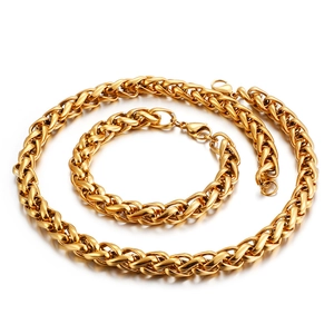Ensemble de bijoux en acier inoxydable doré avec collier maille épi et bracelet assorti