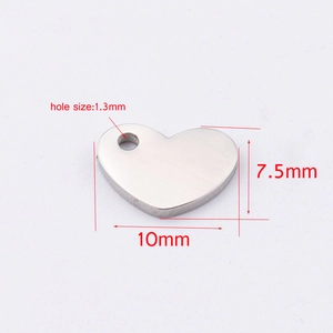 Polished stainless steel heart pendant 7.5x10mm with 1.3mm hole size on white background
