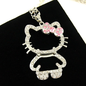 Collar con colgante de Hello Kitty en aleación de plata con cristales blancos y rosas