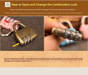 Detail showing 3-digit combination padlock setting steps for vintage wood gift boxes