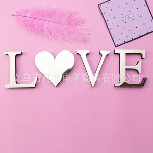 Mirror gold acrylic wall sticker set spelling LOVE with heart for home wall decor