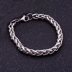 Close-up of silver stainless steel keel chain bracelet with classic lobster clasp