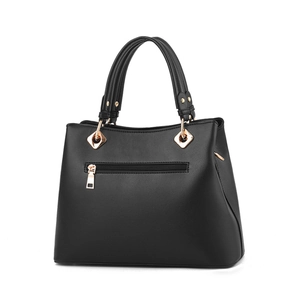 Classic black leather tote bag with dual handles and gold-tone hardware for women