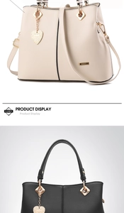 Close-up of litchi-textured leather handbags with gold heart charms and hardware