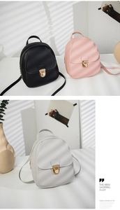 Chic PU leather mini backpacks in black, pink, and white with elegant gold metal buckles