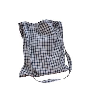 Sac bandoulière en toile à carreaux bleus de style japonais avec fermeture éclair durable