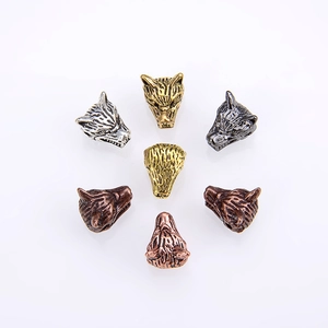 Wolf head zinc alloy beads for DIY jewelry making in multiple metallic finishes
