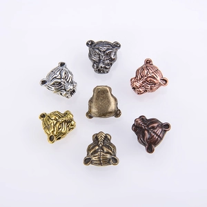 Zinc alloy tiger head beads in antique finishes for DIY jewelry bracelet making