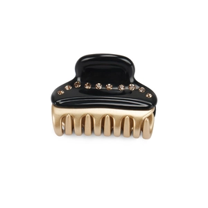 Classic black and gold hair claw clip with crystal rhinestones in medium size