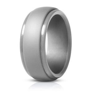 Gray silicone sports ring for men featuring a matte center and polished beveled edges