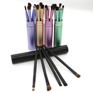 Portable 5-piece pony hair eyeshadow brush set with colorful storage tubes