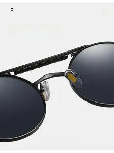Detailed macro view of soft transparent silicone nose pads on round steampunk sunglasses