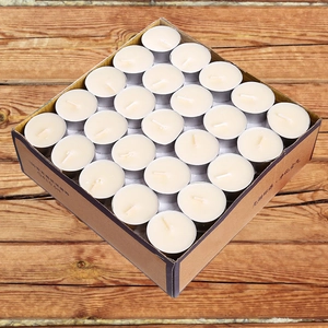 Bulk 100-pack of white unscented smokeless paraffin tea light candles in aluminum cups