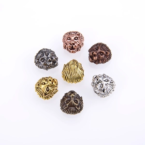 Lion head alloy beads in gold, silver, and bronze finishes for DIY jewelry making