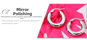 Detail of high-polished thick silver hoop earrings with a secure clasp closure mechanism