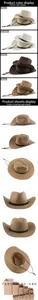 Detail of assorted straw cowboy hats in four colors with protective cardboard packaging