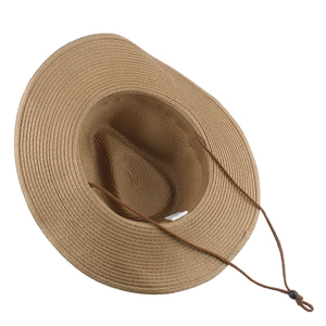 Straw sun hat with wide brim, fedora crown and adjustable chin strap for men and boys