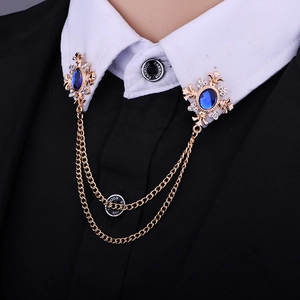 Vintage Collar Chain Pin Zinc Alloy Rhinestone Cross Star Double Layer Tassel Brooch For Men Women Shirt Suit Formal