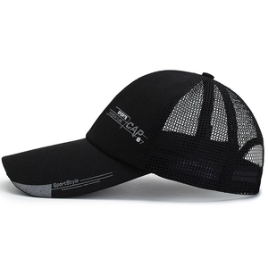 Breathable black mesh baseball cap with sun protection for outdoor sports activities