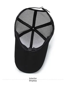 Detail view of the breathable mesh lining and adjustable strap on a black baseball cap