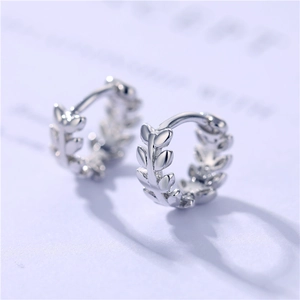 Nature Olive Branch Leaf Huggie Hoop Earrings Copper Gold Plated With Silver Earring Post Zircon For Women