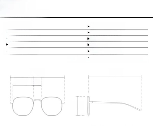 Detailed technical specification chart for small cat eye sunglasses with frame measurements