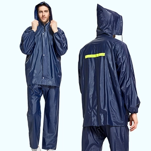 Waterproof Raincoat Oxford Cloth PVC Coating Reflective Strip Outdoor Work Rain Jacket And Pants Hooded Windproof Adult