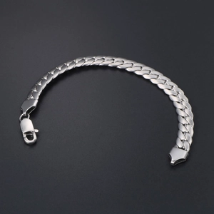 Polished silver stainless steel Cuban link bracelet for men with secure lobster clasp