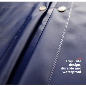 Detail of durable waterproof fabric with secure buttons and fine stitching for raincoats