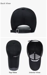 Détail de la boucle en métal réglable et doublure en maille d'une casquette noire