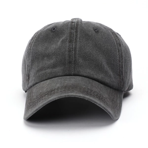 Berretto da baseball unisex in cotone grigio scuro lavato con finitura vintage e visiera curva