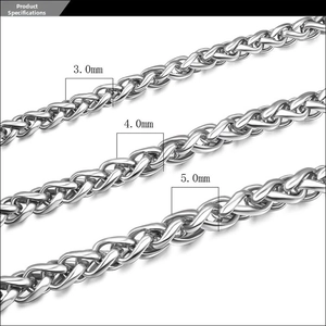Comparison of 3.0mm, 4.0mm, and 5.0mm stainless steel wheat chain necklace thickness