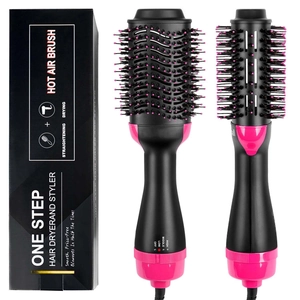 Detail of multi-functional hot air brush with 4-speed settings and original packaging