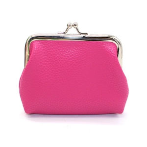 Pink PU leather coin purse with classic silver kiss lock and lychee pattern finish