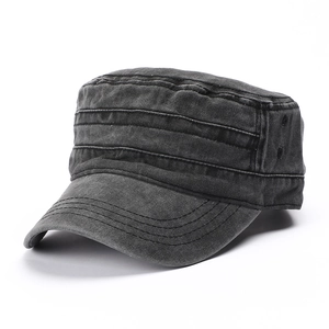 Casquette militaire plate en coton noir délavé avec œillets d'aération latéraux en métal