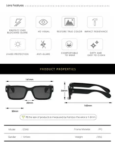 Tableau des tailles et spécifications des lunettes de soleil carrées avec protection UV400