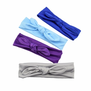 Set of 4 stretch baby headbands with bow knot design in blue, purple and grey colors