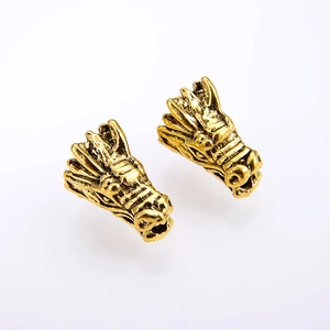 Antique gold zinc alloy dragon beads for DIY jewelry making, detailed animal head design