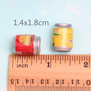 Miniature 1.4x1.8cm juice can pendants for DIY jewelry charms shown with a ruler