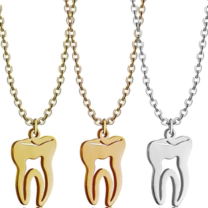 Ensemble de trois colliers pendentif dent en acier inoxydable or, or rose et argent