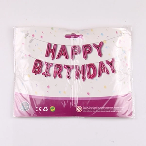 Pink Happy Birthday foil balloon set in clear packaging for party decoration