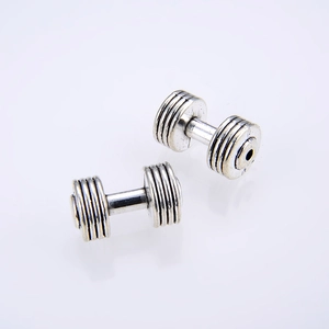 Silver dumbbell-shaped alloy beads with vintage striped design for DIY jewelry making