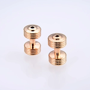 Golden barbell beads with retro striped patterns for personalized jewelry making