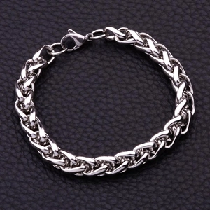 Mens stainless steel hip hop keel bracelet with thick twisted chain and lobster clasp