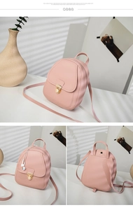Pink PU leather mini backpack featuring a gold metal buckle and integrated headphone jack