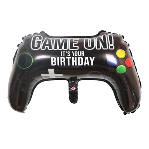 Black game controller foil balloon with Game On text for birthday party decorations