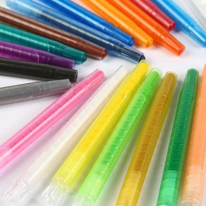 Close-up of vibrant washable twistable crayons set showing rotating plastic shell structure