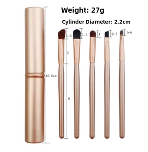Detailed dimensions of 5-piece pony hair eye makeup brushes with storage tube