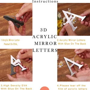 DIY 3D silver acrylic mirror alphabet wall stickers installation steps and layering guide